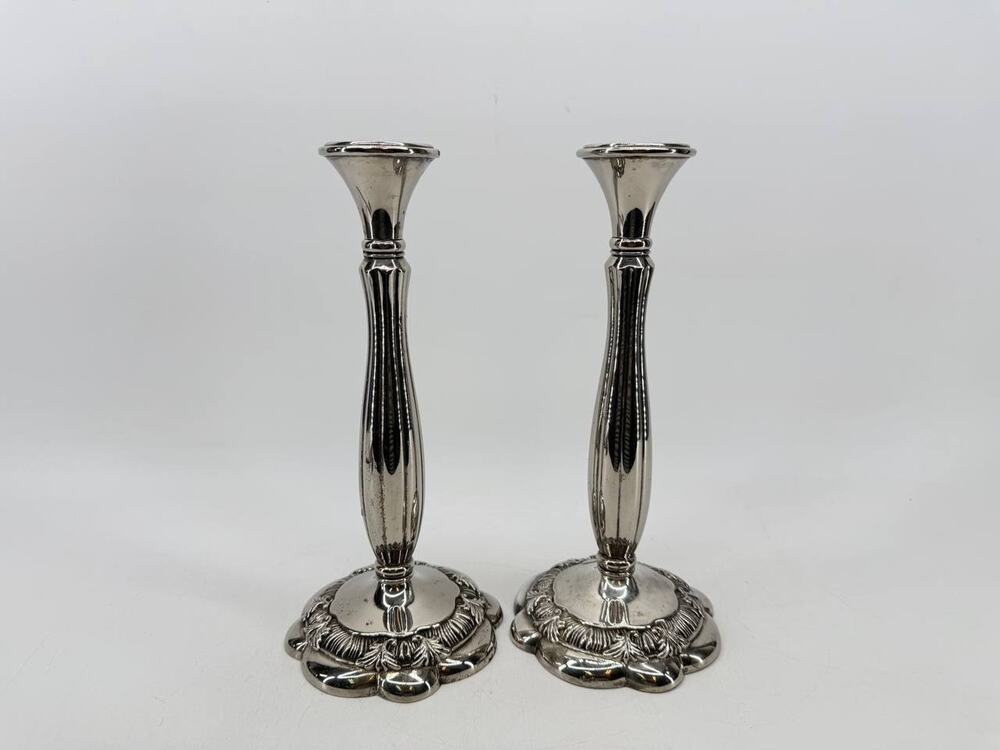 Royal Gallery Silver Tone Metal Candle Holders Pair Ornate Traditional 3.30 lb